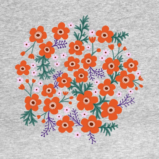 Buttercup garden in coral and lavender by Natalisa